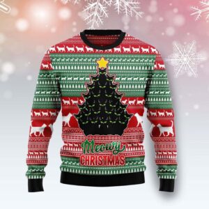 Black Cat Meowy Ugly Christmas Sweater Product Photo 1
